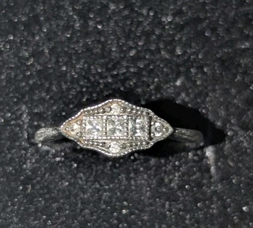 Art Deco Princess Lab Created Diamond 14K White Gold FN  Three-Stone Ring Size 9