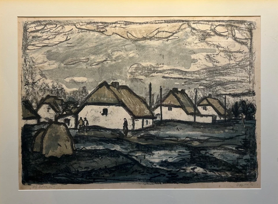 Lithografie Erhard Hippold Häuser in Neuendorf auf Hiddensee 61 x 77 cm - Bild 3 von 4
