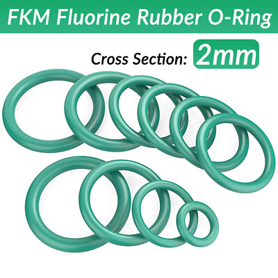 2mm Cross Section O-Rings FKM Fluorine Rubber Gasket Seals OD 5mm - 100mm Green