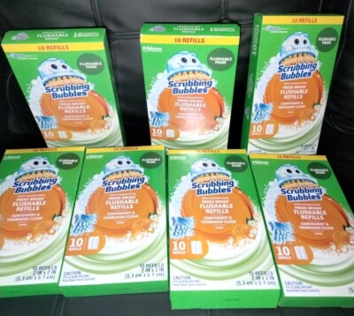 7 Scrubbing Bubbles Fresh Brush Toilet Cleaning Flushable Refills 10 Refills Box
