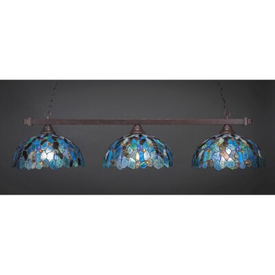 Toltec Lighting Square 3 Light Billiard Light, 16' BlueMosaic - 803-DG-995