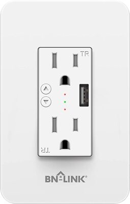BN-LINK Wifi Smart In-Wall Electrical Outlet with USB Ports Control by Phone