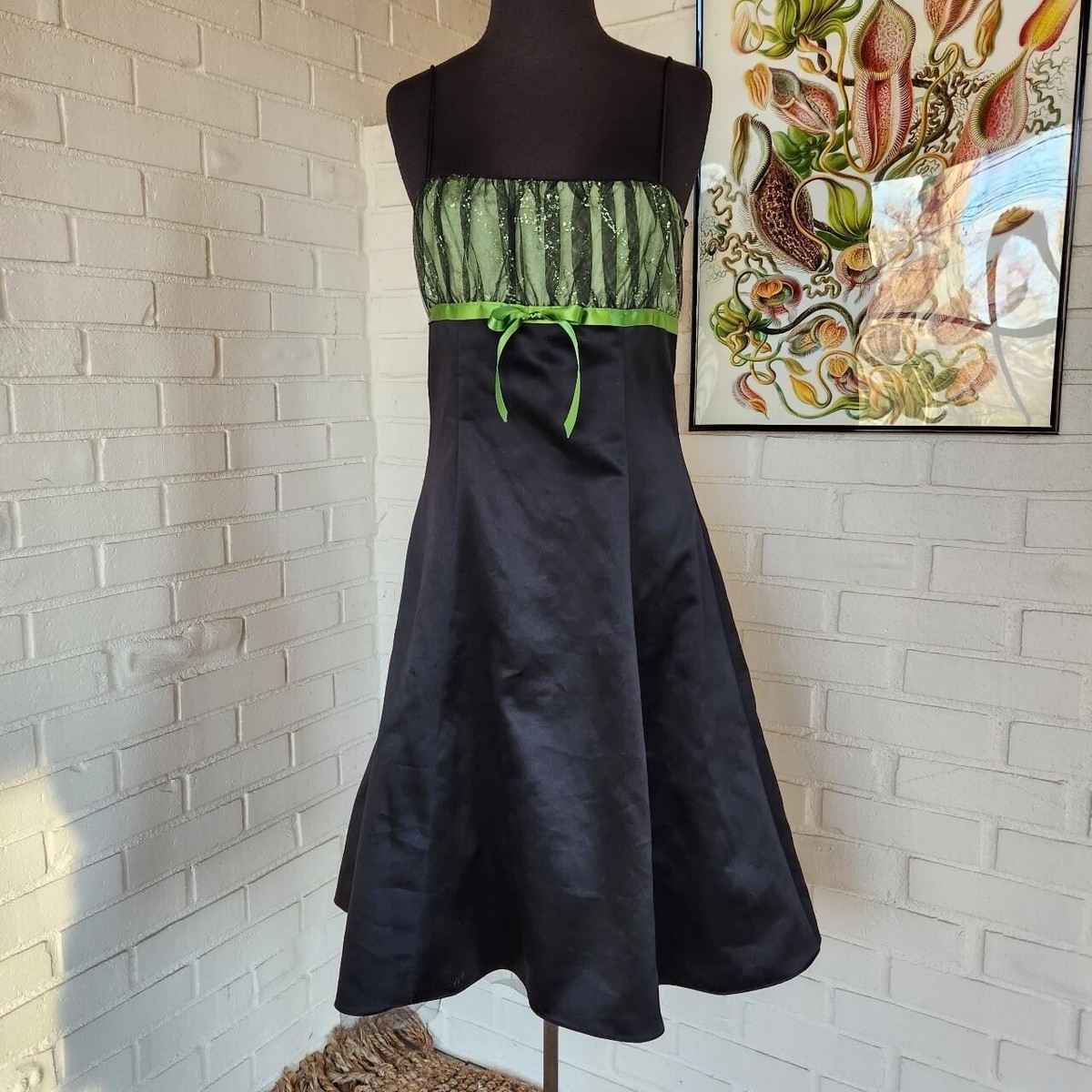 Vtg 90s Y2k Zum Zum By Niki Livas Women Green Black Cocktail Party Dress