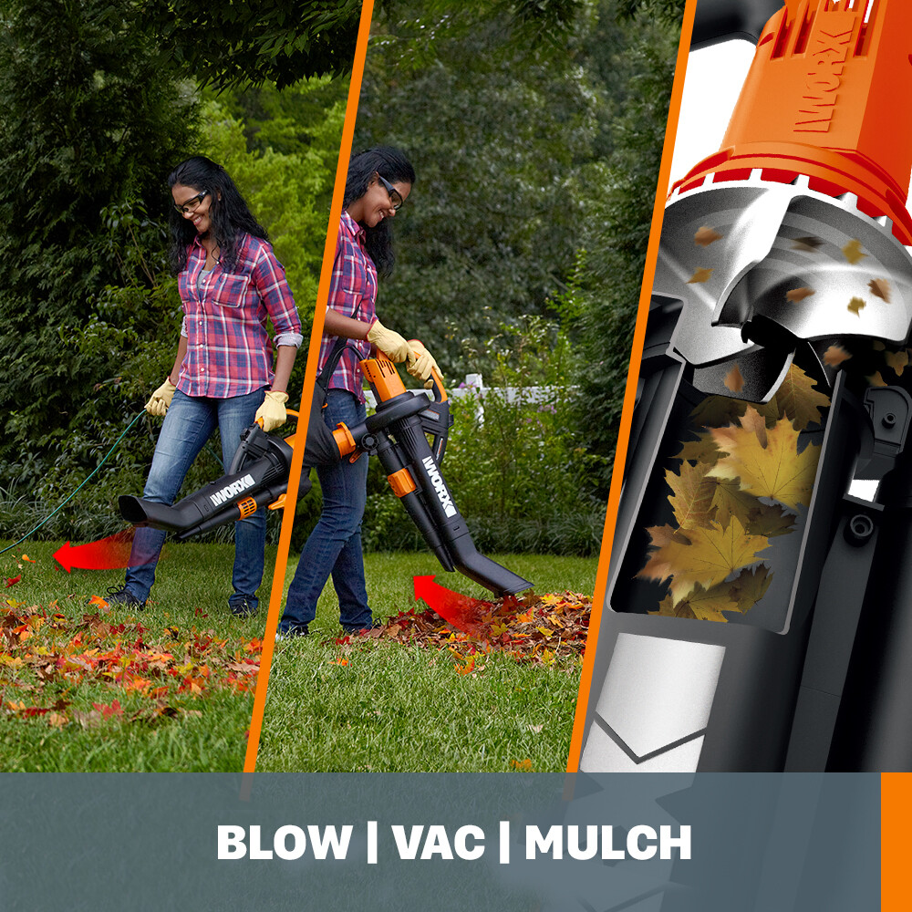 WG509 Worx TRIVAC 3-In-1 Electric Leaf Blower/Mulcher/Vacuum with Metal Blade
