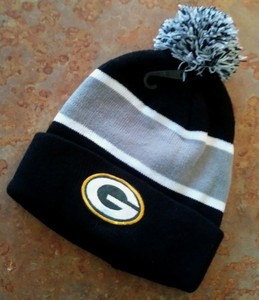 Green Bay Packers Knit Cap Beanie Cuffed Pom Black White Gray Nwot Ebay