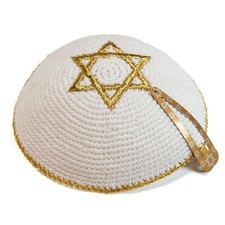 Tricoté 17cm or Blanc Magen David Kippa Juif Kipa Kippa Synagogue