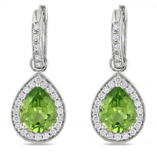 1.50ct Natural Round Diamond 14k White Gold Peridot Hoop Anniversary Earring
