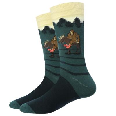 Ocean Beach Co. Men's Crew Socks Moose Bigfoot Fun Novelty Footwear