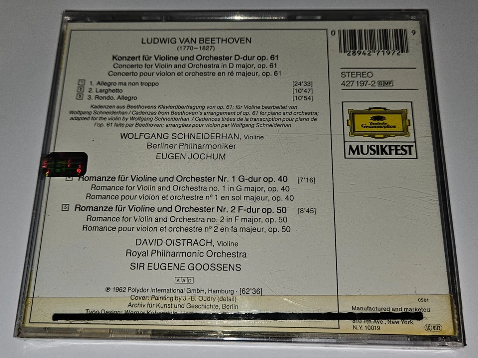 *NEW/SEALED* Beethoven Concerto for Violin and Orchestra D Major CD Goossens - Image 2 of 3