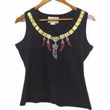 Carrie Allen Tank Sz Large Vintage Luck Embellished Black Vegas Made in USA
