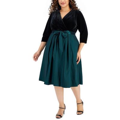 Alex Evenings Womens Mixed Media Velvet Fit & Flare Dress Plus BHFO 3114