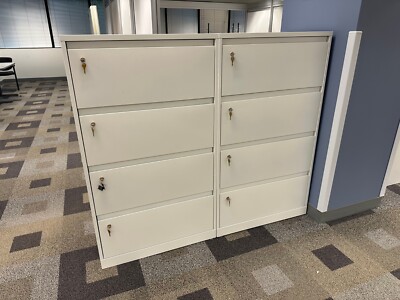 4Dr 30''Wx18''Dx52''H lateral file cabinet by Steelcase in White w/ key & frames