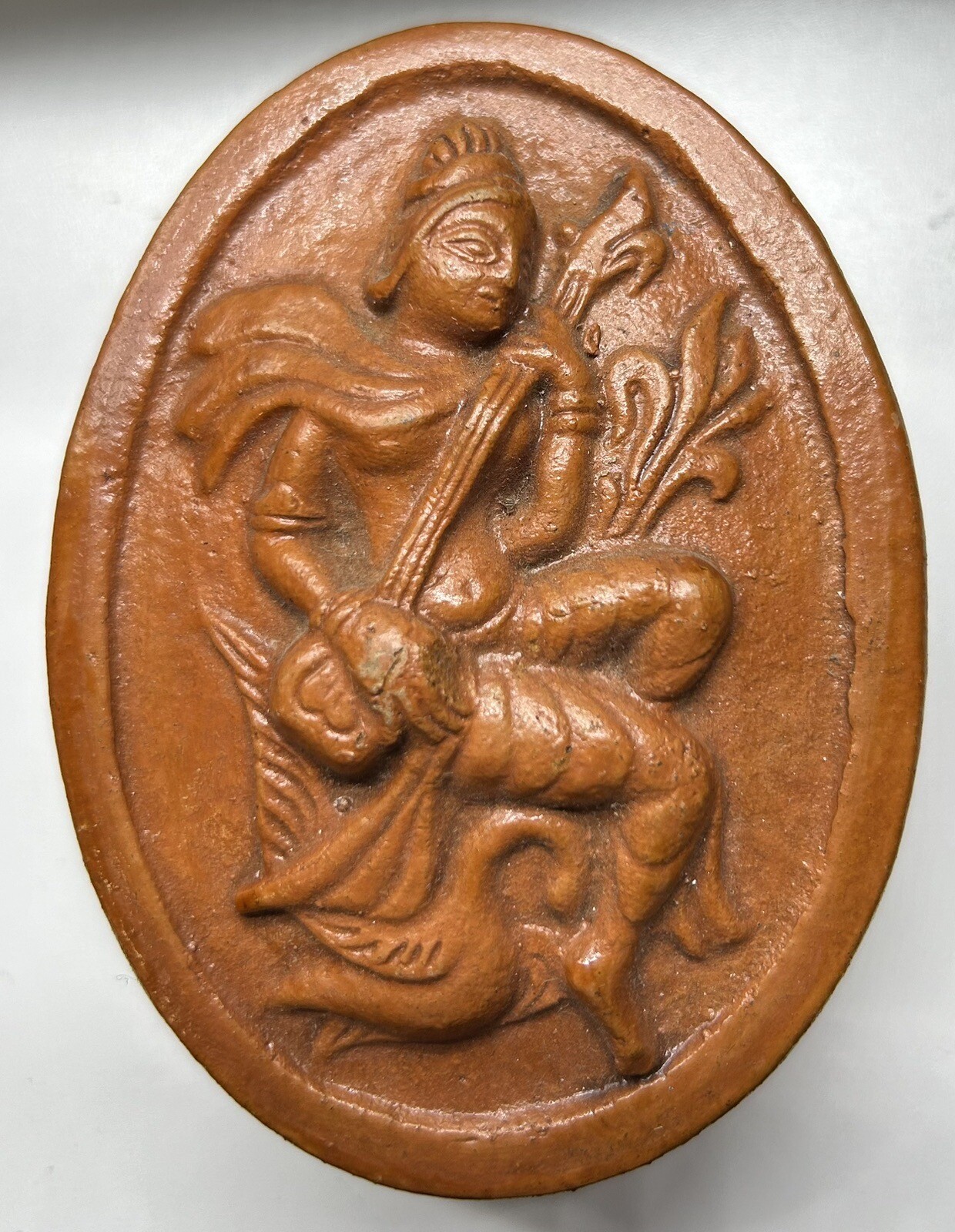 Vintage Goddess Saraswathi Oval Red Clay Sculpture eBay