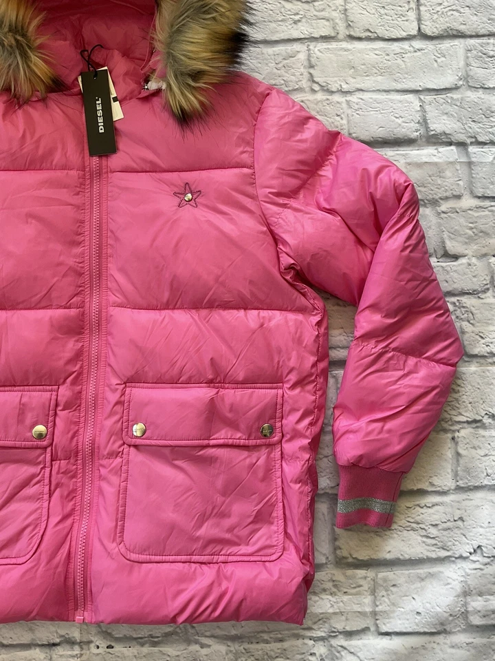 Diesel Niñas Jeway Invierno Puffer Chaqueta con Capucha Rosa Chiaro Talla 14Y Foto 3 de 4