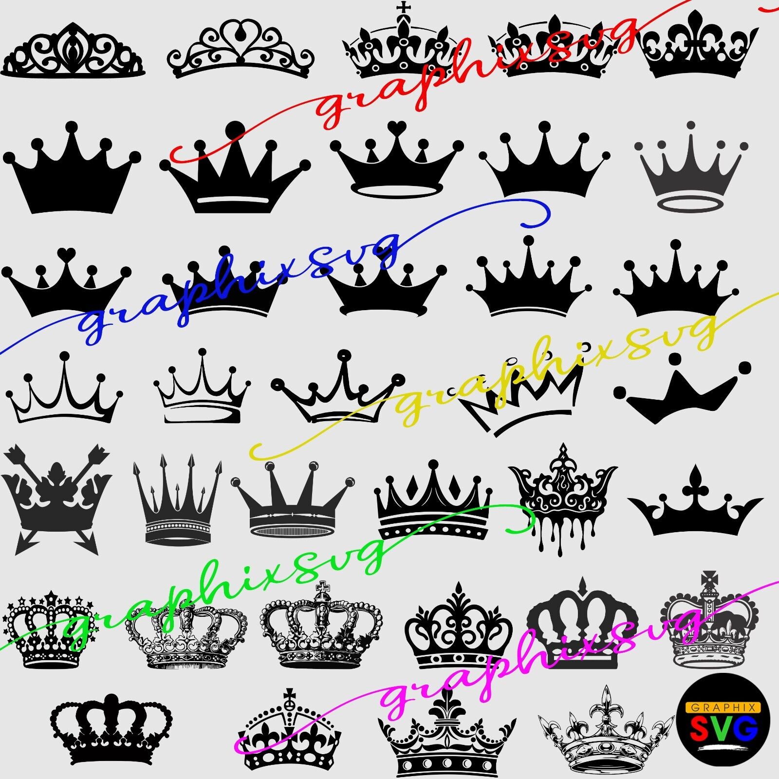 Crown SVG, Crown Bundle SVG, King, Queen, Prince, Princess Crown [vector  file]