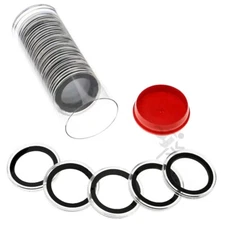 20 AirTite 32mm Black Ring 1oz Gold Eagle Coin Holders & Red Plug Capsule Tube