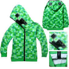 Image of Kids Green Creeper Cosplay Hoodie Sweatshirt Girls Boys Long Sleeve Tops Jacket