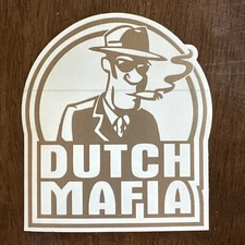 DUTCH Bros STICKER Mafia MAN Rare Old STYLE Smoking LOGO Gold CLEAR Old STOCK!