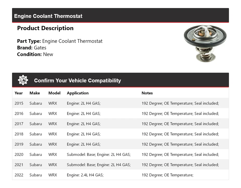 Puertas termostato refrigerante motor Subaru WRX 2015-2022 2016 2018 2019 Foto 2 de 4