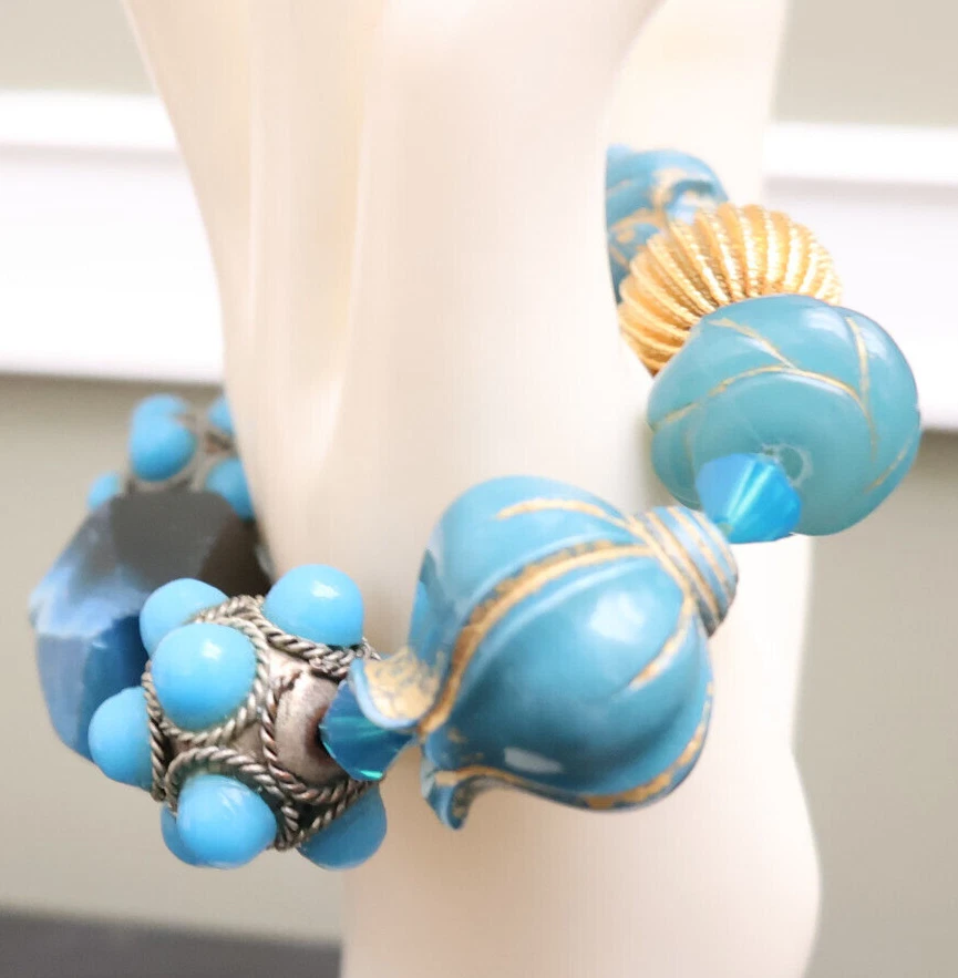 Tarina Tarantino Pulsera Aqua Cabujón Racimos Flores Azules Gran Cuenta Piedra Foto 4 de 4