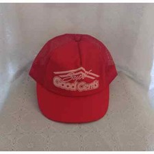 Vtg Red & White Super Good Cents Snapback Baseball Hat Truckers Made in USA (hb)