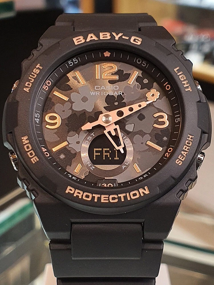 Baby g rose gold and black cheap