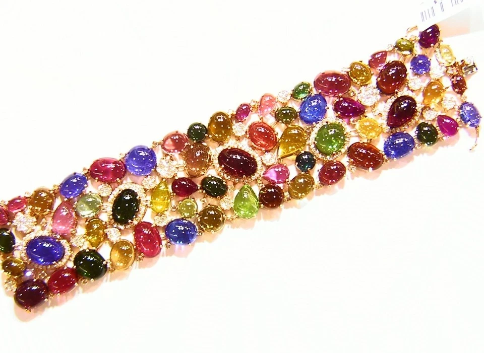 235.51CT 18K Gold Natural Tourmaline Tanzanite Diamond Designer Bracelet Vintage - Image 4 of 4