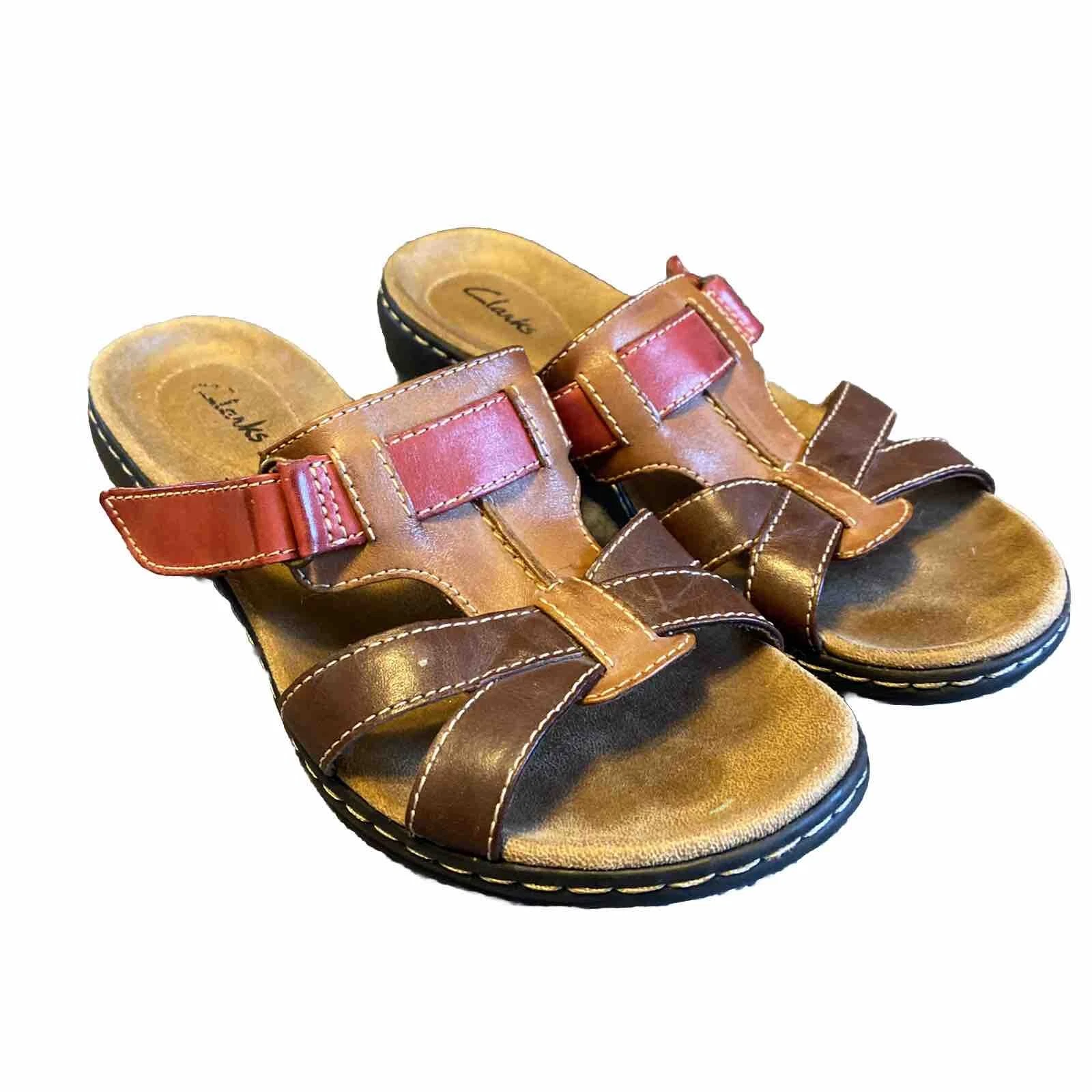 Sandali donna Clarks in pelle marrone e rosso taglia 8 5 con scarpe slip on