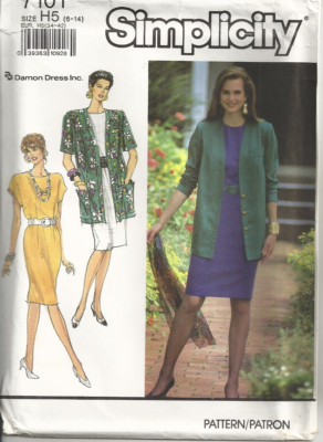 SIMPLICITY 7101 MISSES' SIZE 6-14 DRESS & UNLINED JACKET SEWING PATTERN  1990