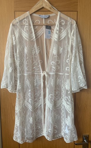 PRIMARK Ivory Lace Kaftan Kimono Size S UK 10-12 - Cover Up NEW +Tags Tie Front