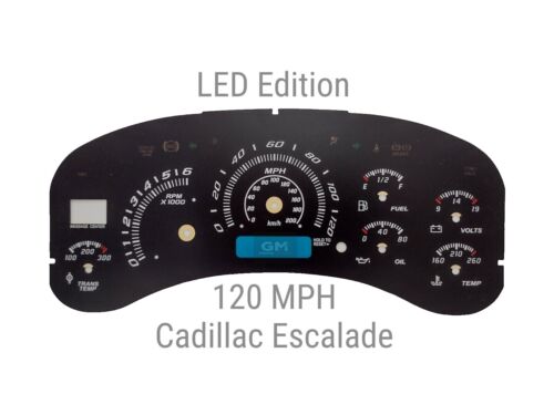 Escalade LED Edition Gauge Face Overlay for 1999-2002 Truck and SUV GM 120 MPH - Picture 1 of 11