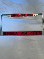 Sigma Psi Zeta Red/Chrome License Plate Frame, Inlay, New, Made in USA