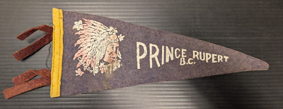 Vintage Felt Pennant - ''PRINCE RUPERT, B.C.'', 50's Travel Souvenir, 13'' x 5.5''