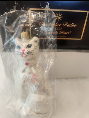 Christopher Radko '98 Felina s Heart Glass Breast Cancer Cat Ornament, NEW w/box