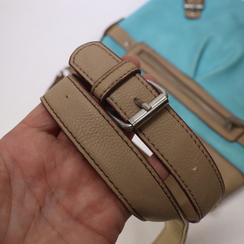 Charming Charlie Crossbody Handbag M Turquoise Blue Tan Nylon Trim - Picture 8 of 17