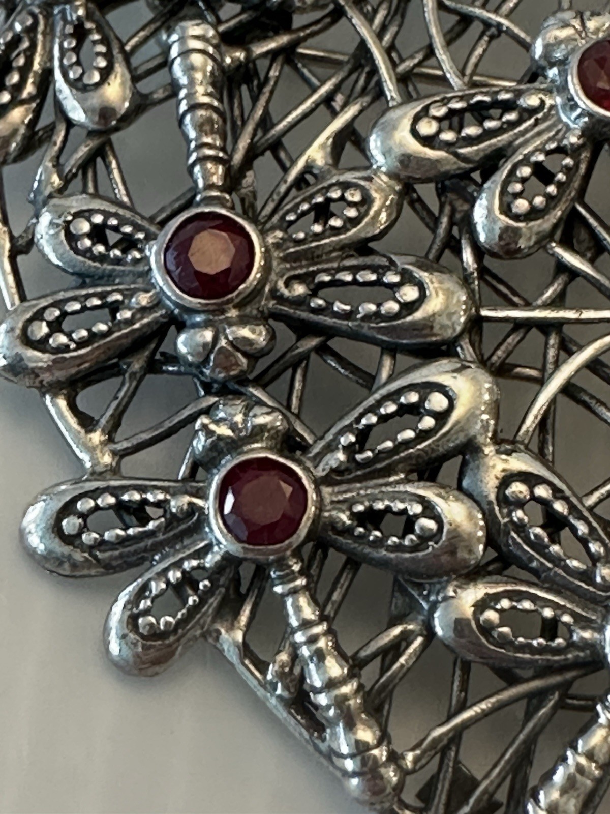 925 STEERLING 30 GR SILVER DRAGONFLY RUBY MARCASI… - image 2