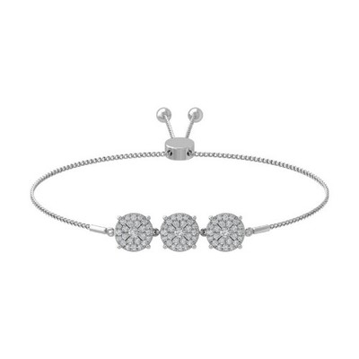 10k White Gold Lab Grown Diamond Composite Bracelet 9'' Gift for Women