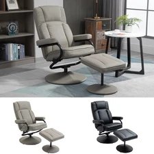 HOMCOM Faux Leather Recliner Chair 360° Swiveling with Ottoman