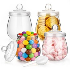 4 Pcs Candy Jars with Lids Spoons 16 OZ Clear Candy Dispenser Plastic Cookie ...