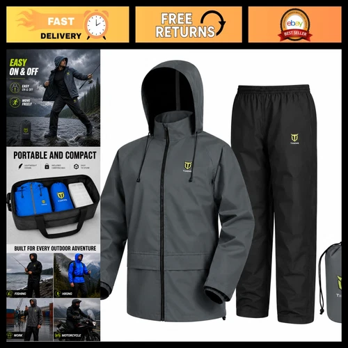 Waterproof Lightweight 2-Piece Rain Suit for Men | Durable Rain Gear, Outdoor We video thumbnail