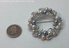 Silver Tone Pastel Faux Pearl & Rhinestone Wreath Brooch 13.6g — photo 2