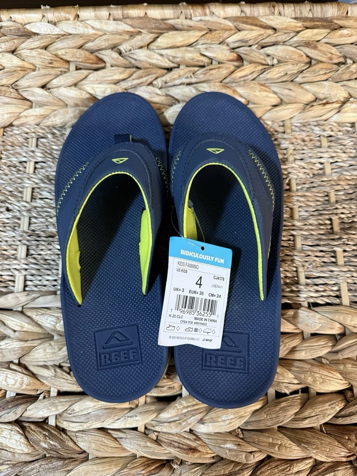 Sandalias de abanico Reef para niños azul marino lima talla 4 Foto 2 de 4