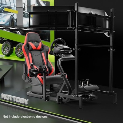 Hottoby Racing Sim Cockpit With Triple TV Stand Seat Fit Logitech Thrustmaster