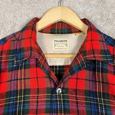 Vintage 50s 60s Pilgrim Sears Wool Plaid Flannel Shirt Loop Collar USA Large 16