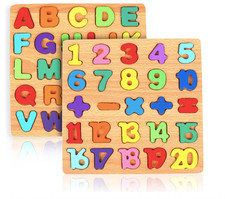 2 Pack Wooden Puzzles, Toddlers Alphabet Number Puzzles, ABC Learning Toys for K