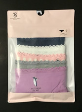 Victoria  s Secret Women's 5 Pack Cotton Lace Trim Cheeky Panties Small Multicol.