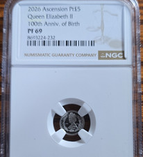 Ascension Platinum Coin Queen Elizabeth II 100th Anniversary 2026 Pt&pound;5 NGC PF69