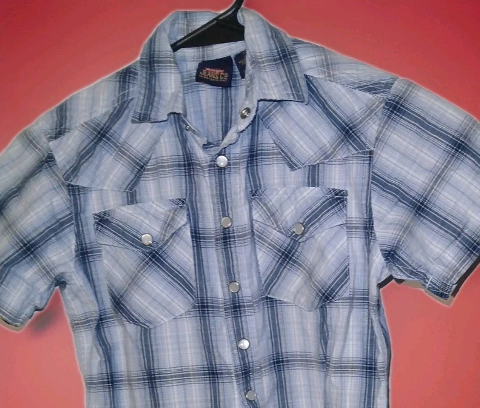 Camisa Western Wrangler Niños Azul A Cuadros Manga Corta Perla Botones a Presión XS (4/5) Foto 2 de 4