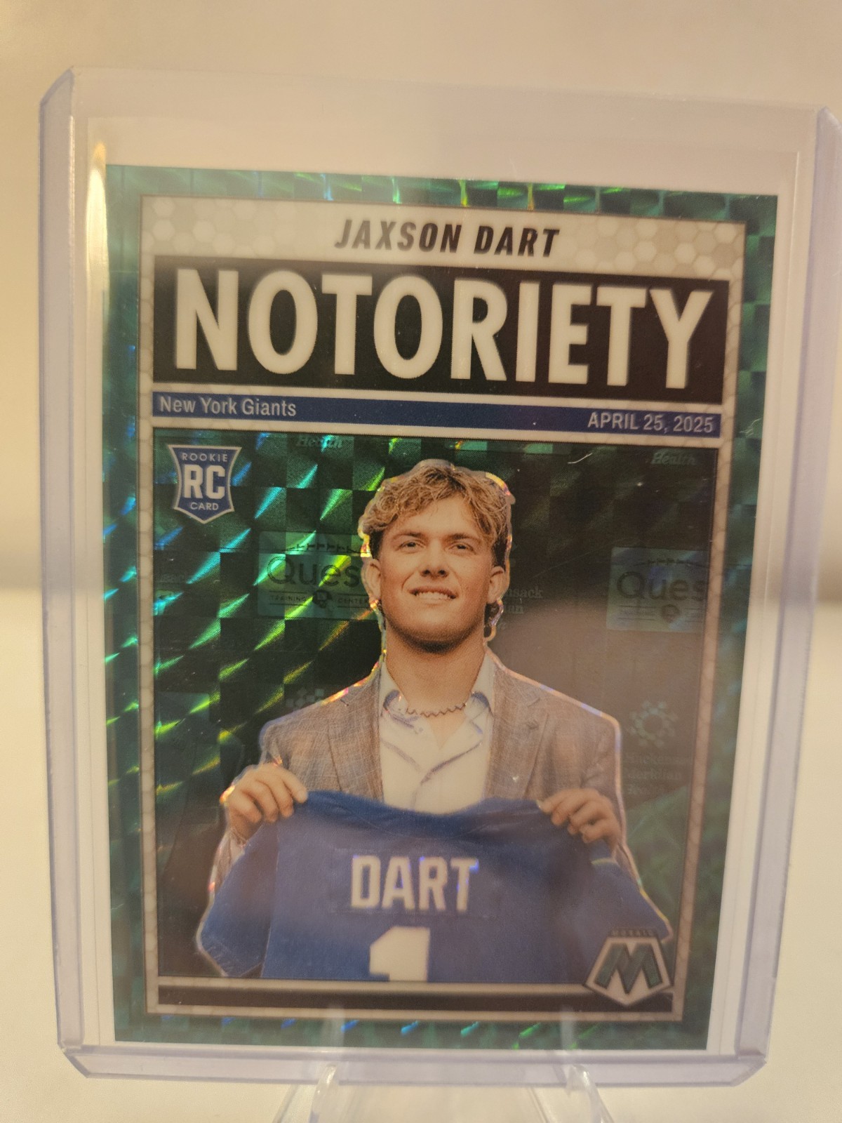 2025 Panini Mosaic Jaxson Dart Notoriety Green Mosaic Prizm Rookie Card