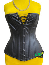 Women's Steel Boned Corset Overbust Corset Waist Trainer Leather Corset
